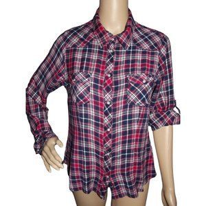 Route 66 Jr Large Pearl Snap Long Sleeve Plaid Rayon Button Shirt pink blue red